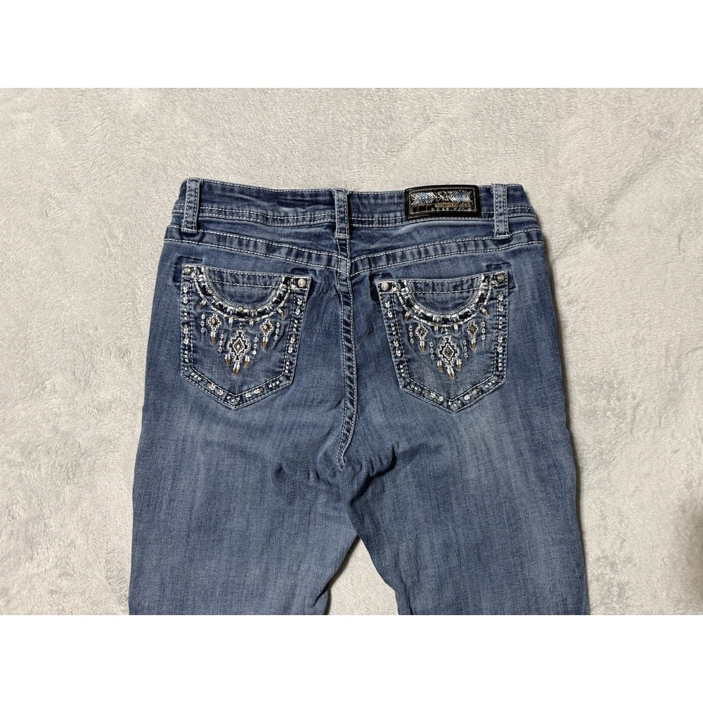 Grace In LA Jeans Womens 30 Blue Embroidered Bling Aztec Western Bootcut 30x32